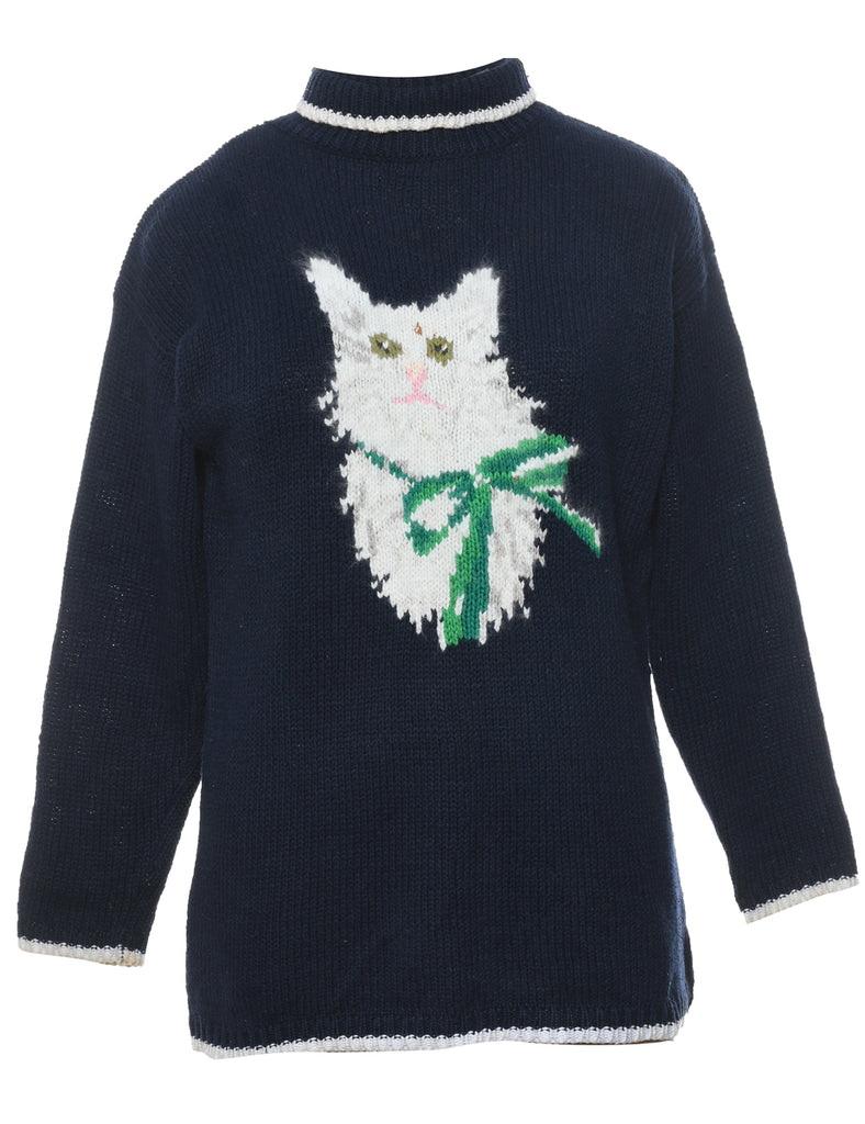 Cat Printed Christmas Jumper - S