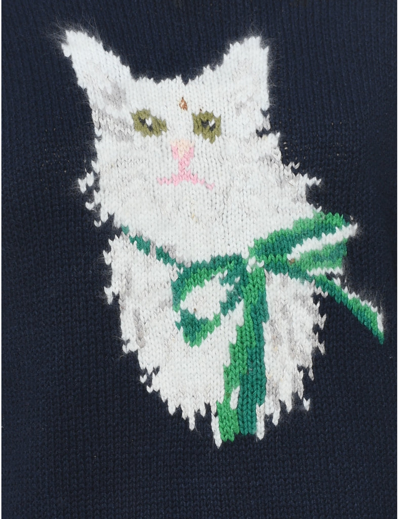 Cat Printed Christmas Jumper - S