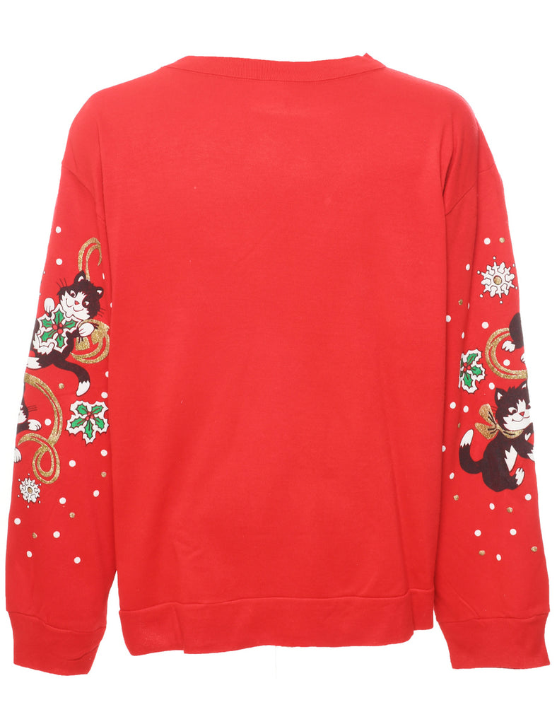 Cat Printed Christmas Sweatshirt - XL