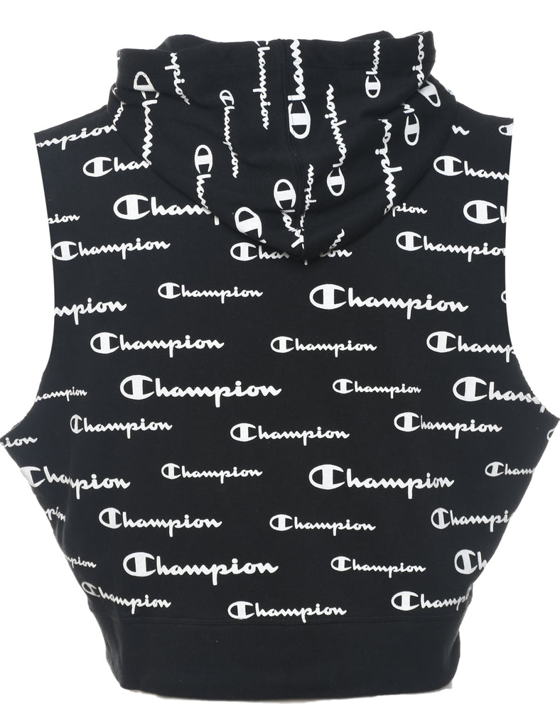 Champion Black & White Printed Sleeveless Hoodie - XL