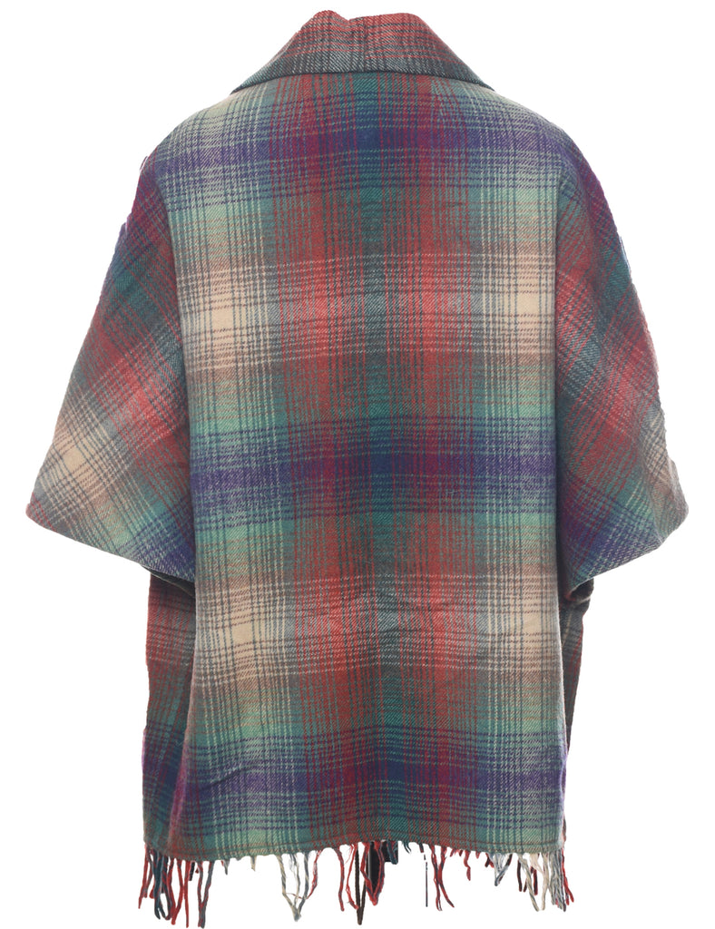 Checked Fringed Cape - M