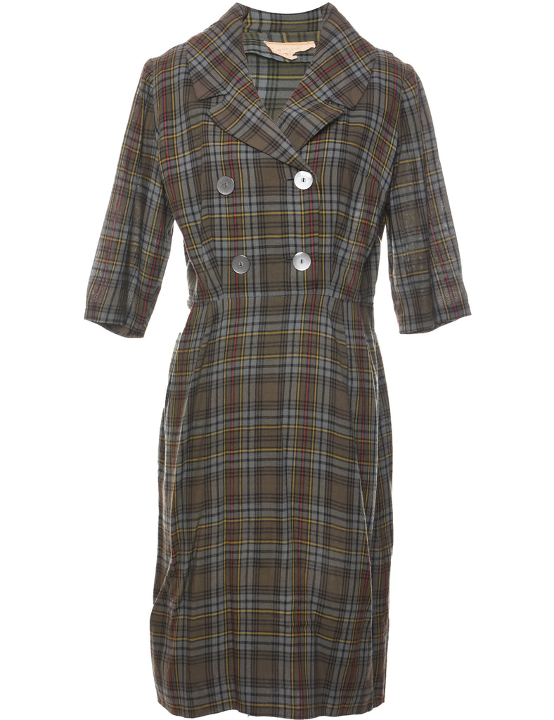 Checked Multi-Colour Coat Dress - L