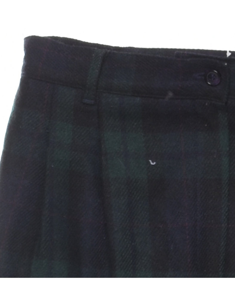 Checked Navy & Dark Green 1990s Trousers - W28 L29