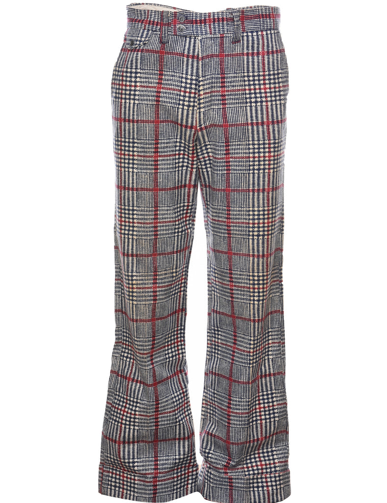 Checked Pattern Black, Red & White 1970s Trousers - W30 L31