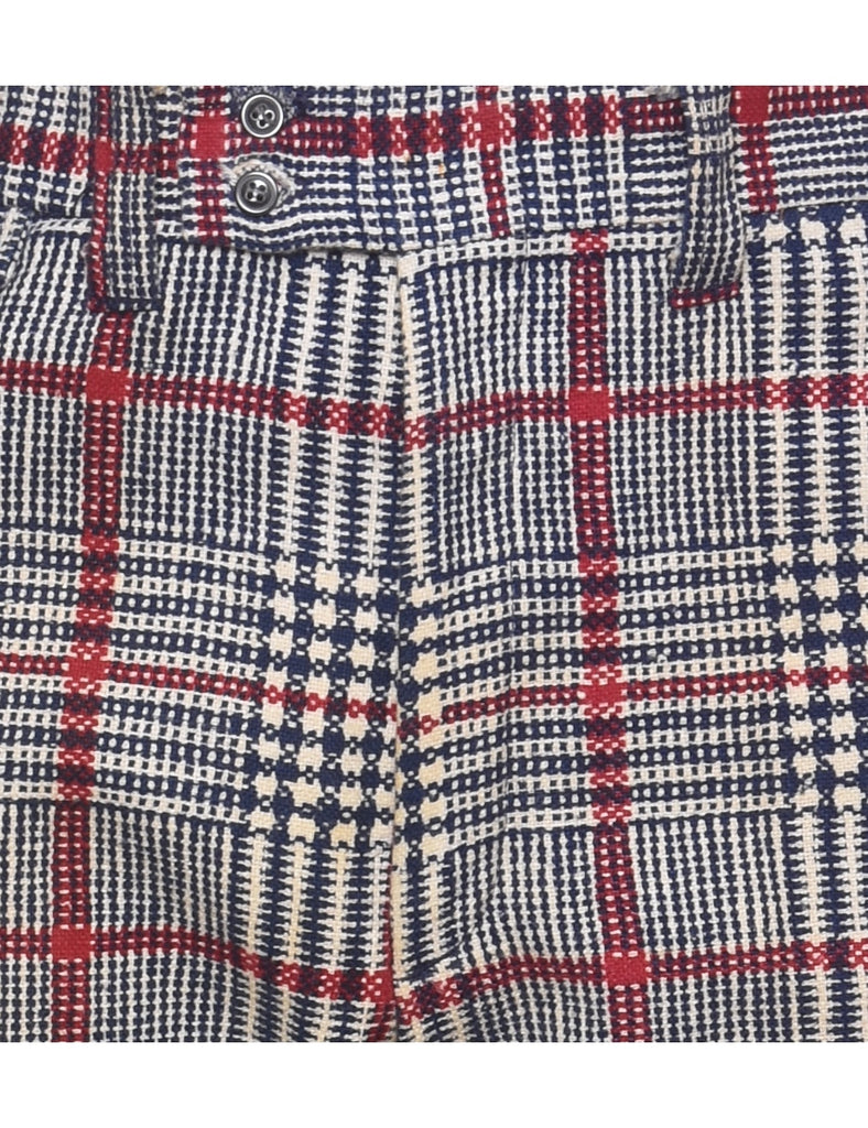 Checked Pattern Black, Red & White 1970s Trousers - W30 L31