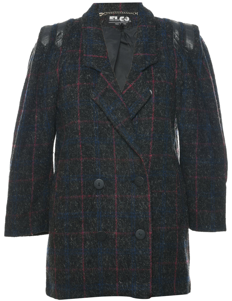 Checked Pattern Wool Coat - M