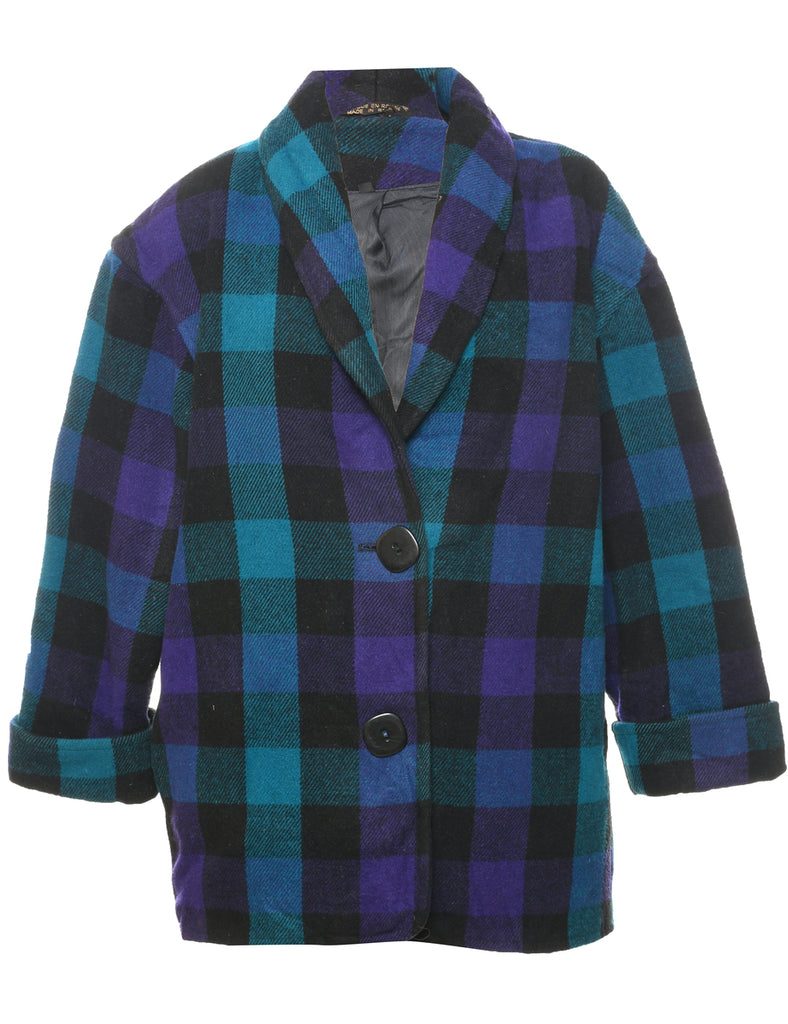 Checked Wool Coat - L