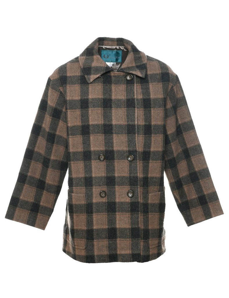 Checked Wool Coat - L