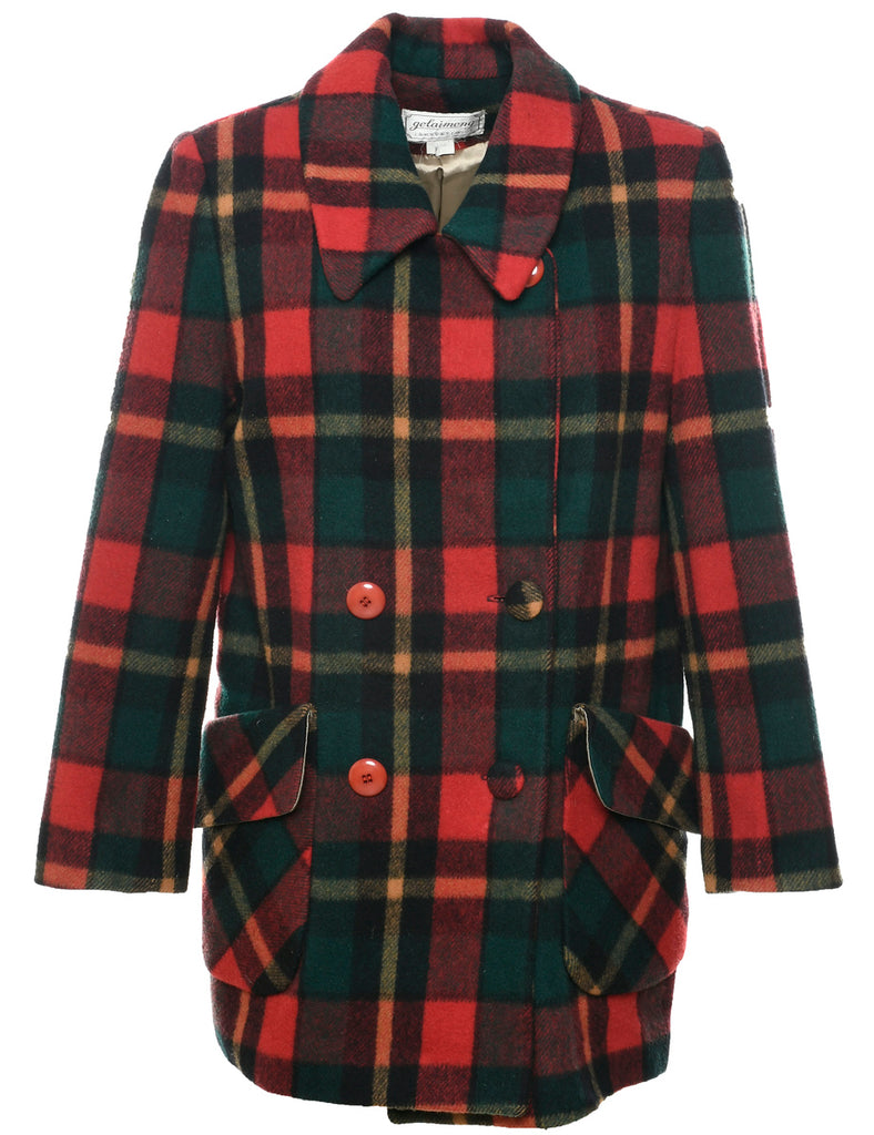 Checked Wool Coat - L