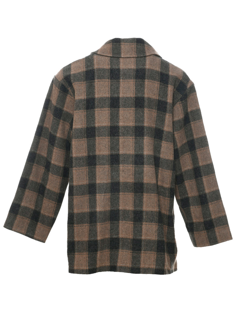 Checked Wool Coat - L