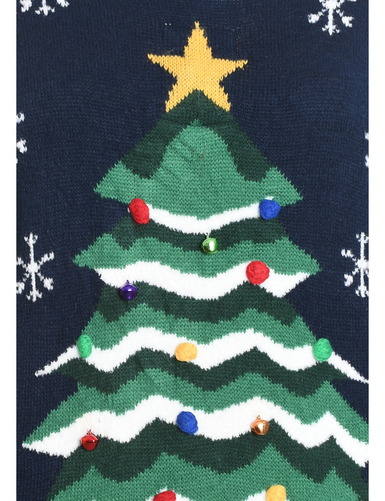 Christmas Tree Design Navy Knit Jumper  - M