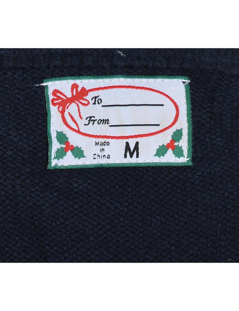 Christmas Tree Design Navy Knit Jumper  - M