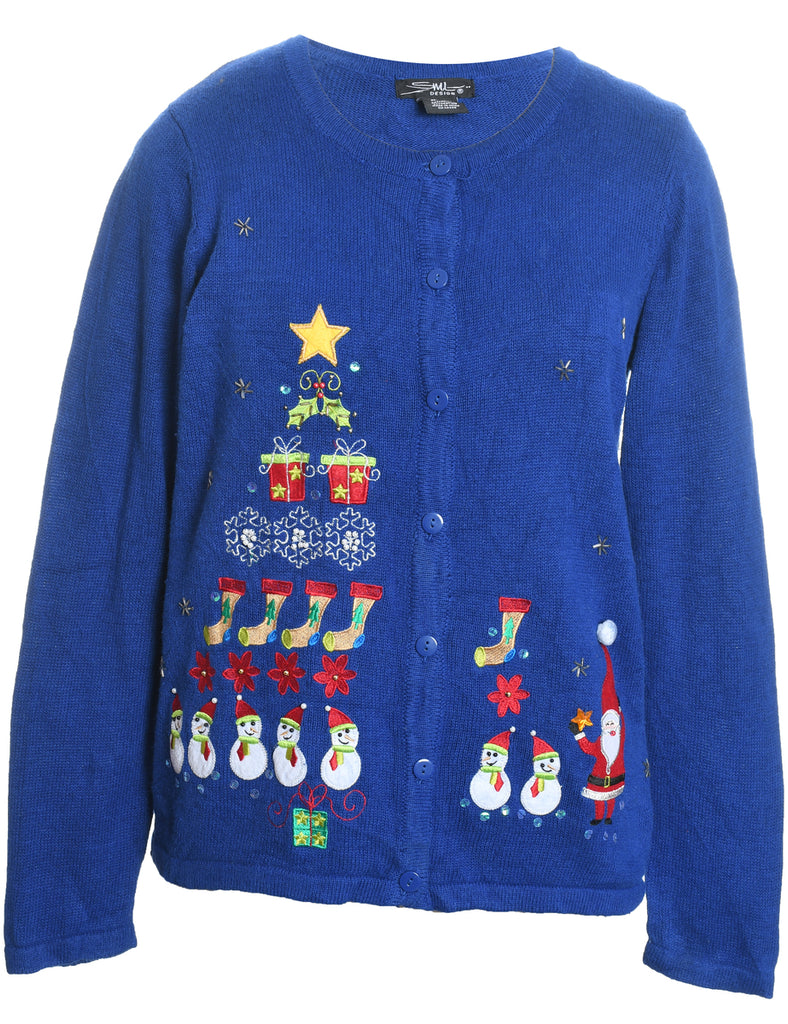 Christmas Tree Print Cardigan - M