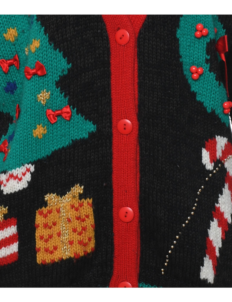 Christmas Tree Print Cardigan - M