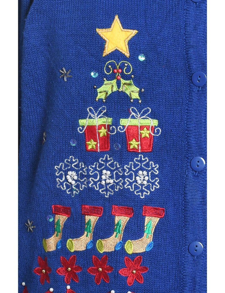 Christmas Tree Print Cardigan - M