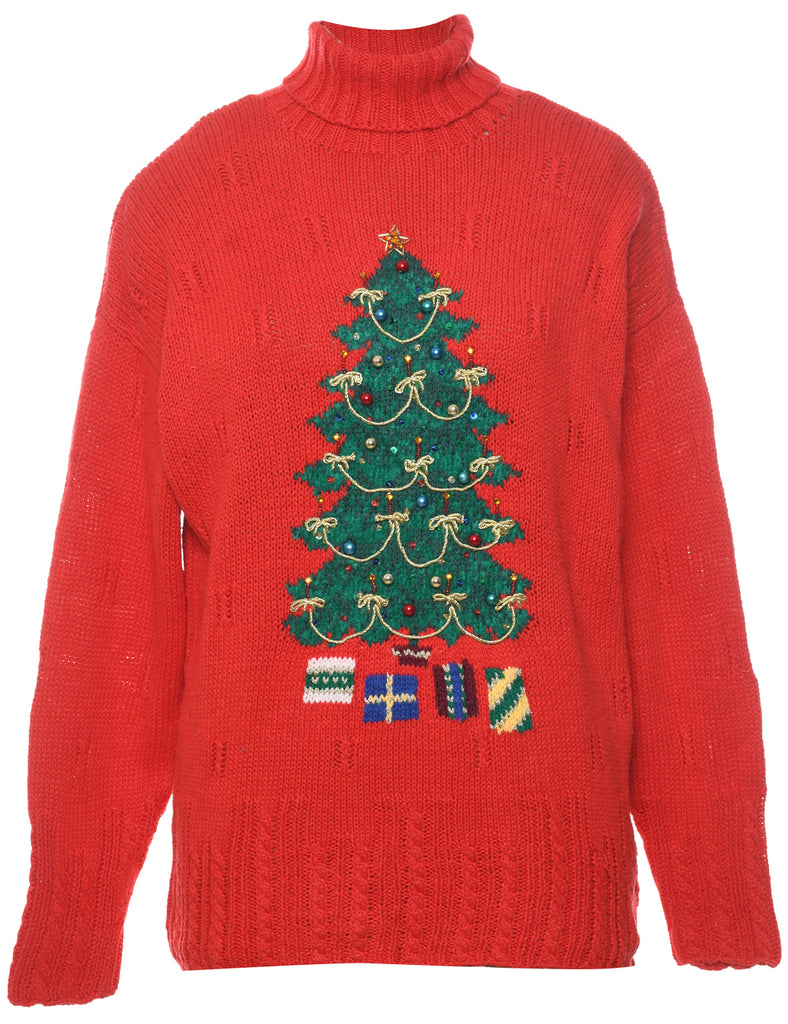 Christmas Tree Print Jumper - L