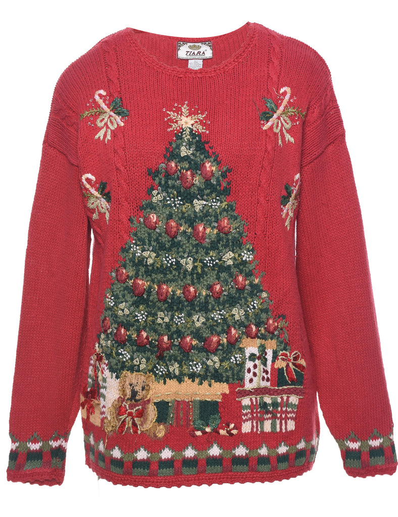 Christmas Tree Print Jumper - L