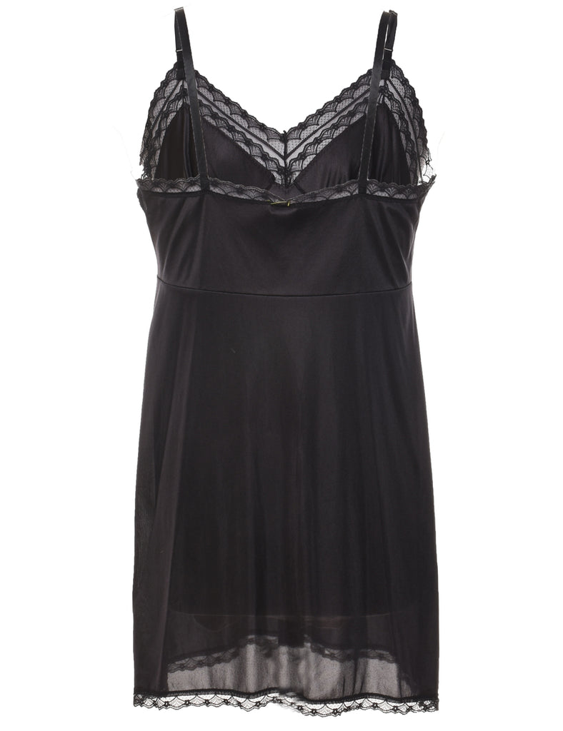 Classic Black 1990s Lace Trim Slip Dress - L