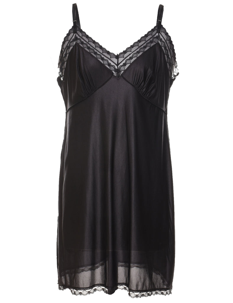 Classic Black 1990s Lace Trim Slip Dress - L