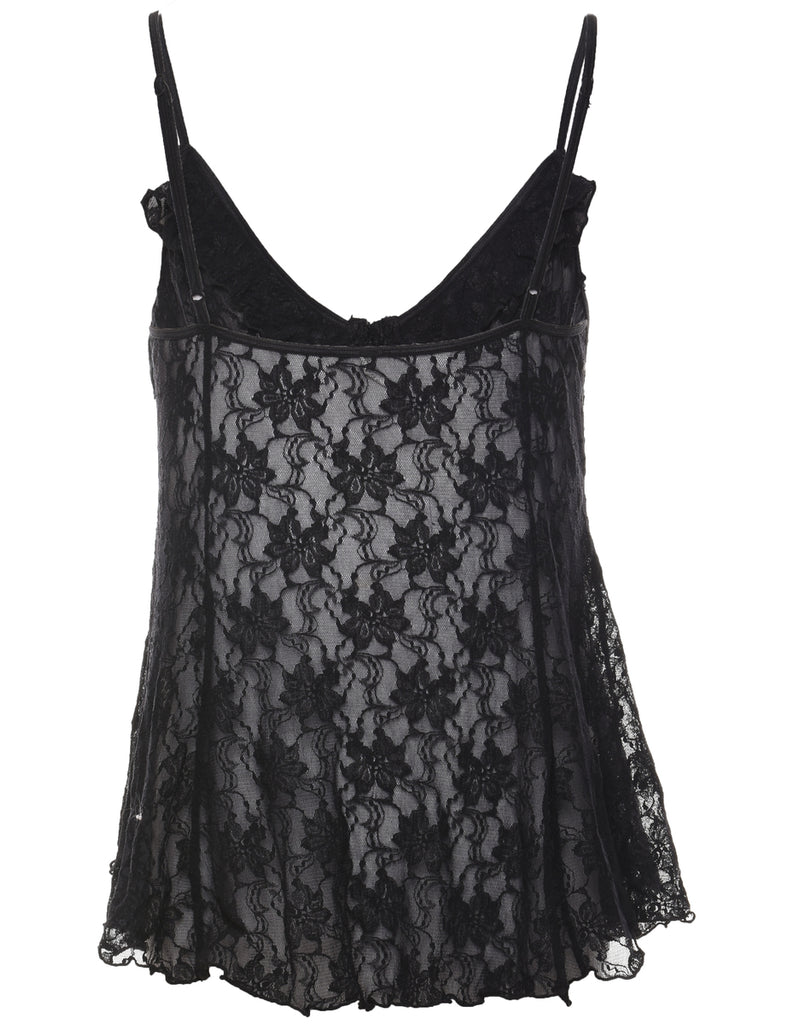 Classic Black Lace Strappy Babydoll  - M