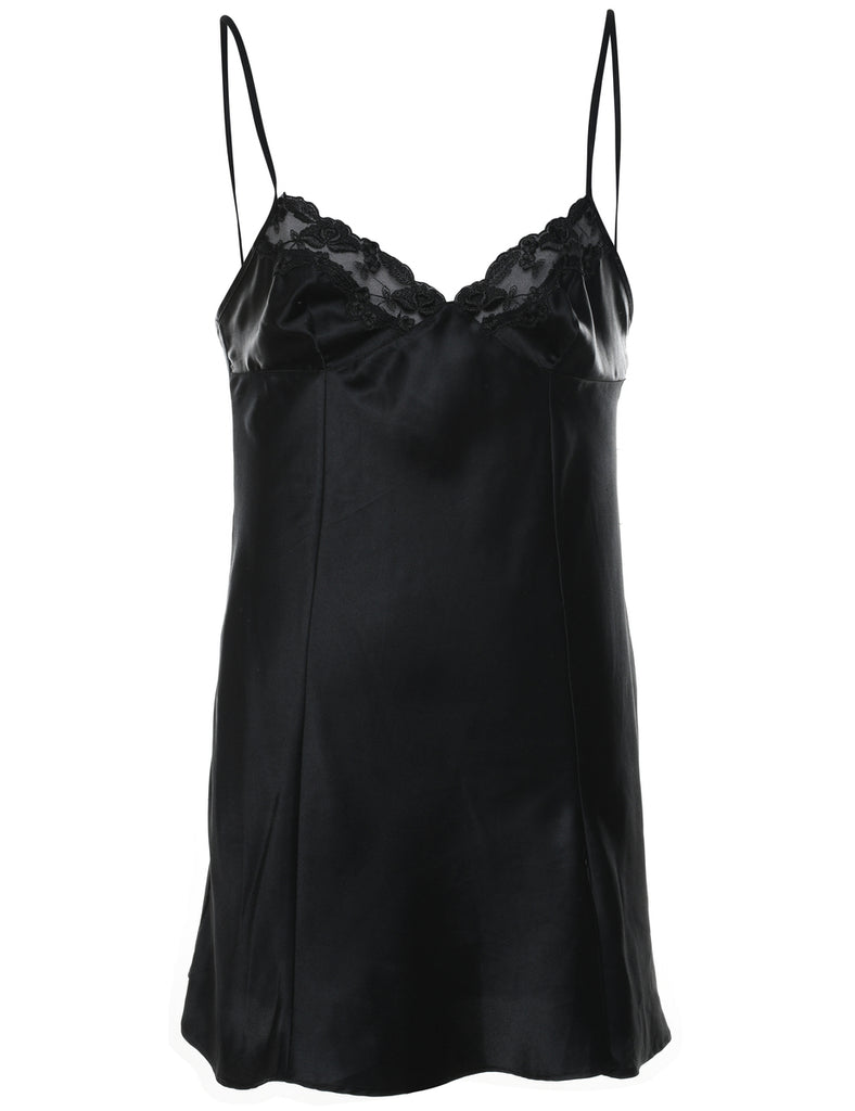 Classic Black Lace Trim Slip Dress - S