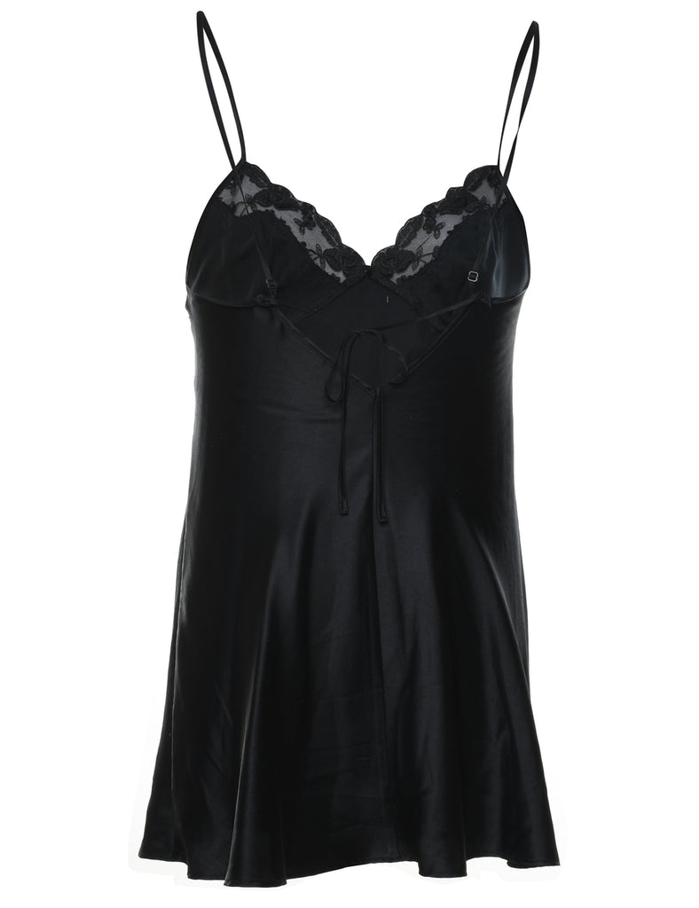 Classic Black Lace Trim Slip Dress - S