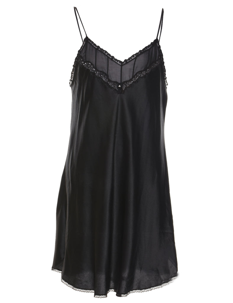 Classic Black Lace Trim Strappy Slip Dress - M