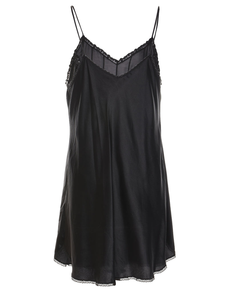 Classic Black Lace Trim Strappy Slip Dress - M