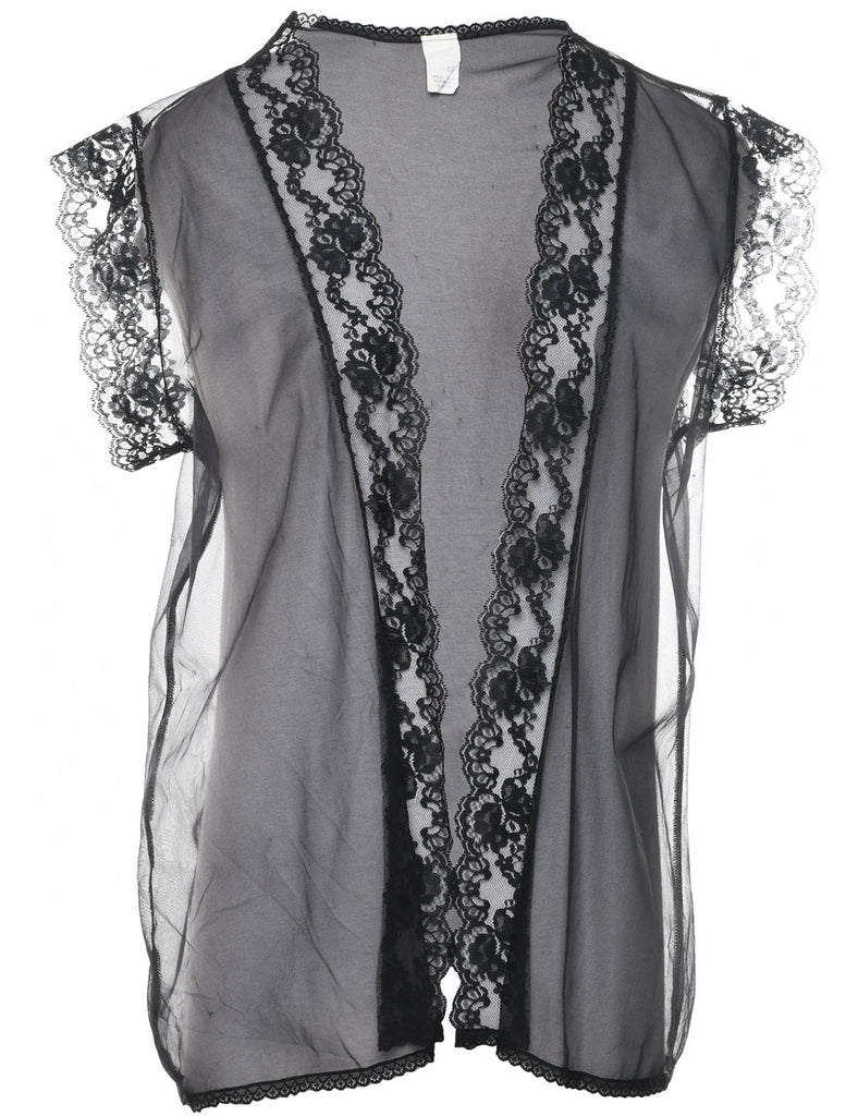 Classic Black Sheer Lace Trim Jacket - L