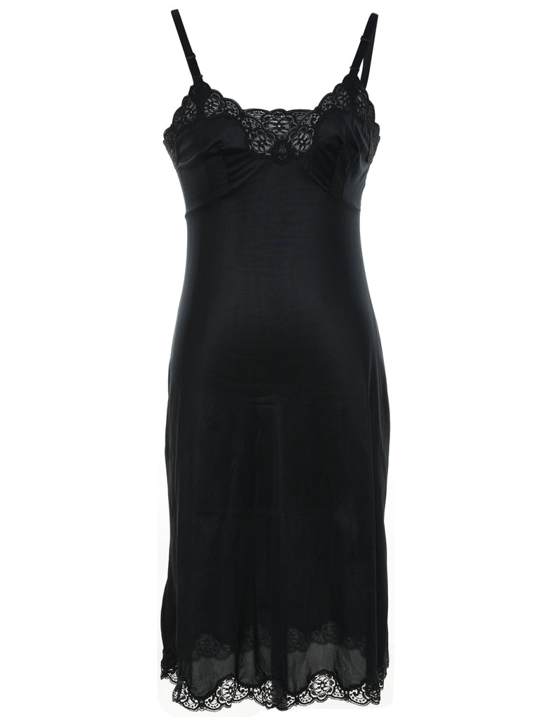 Classic Lace Trim Black Slip Dress - S