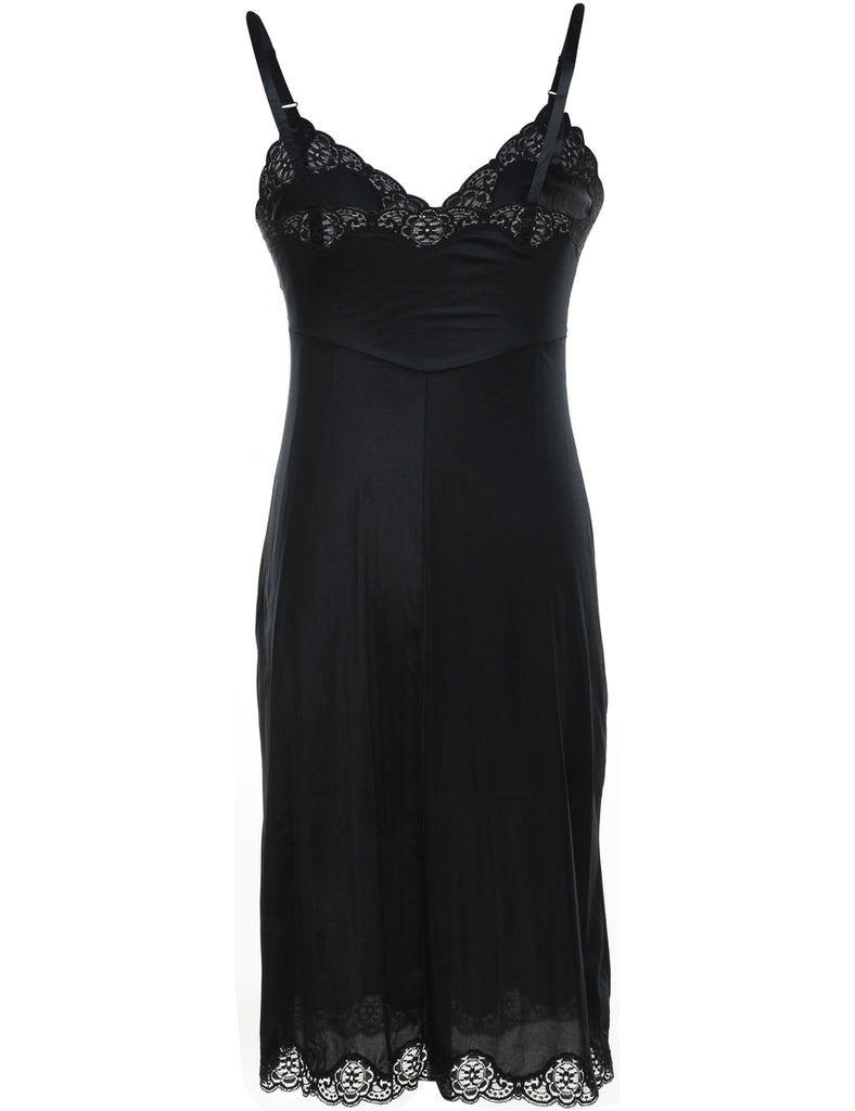 Classic Lace Trim Black Slip Dress - S