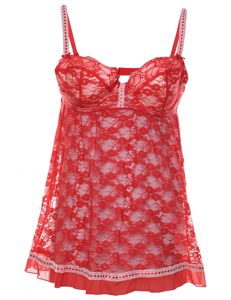 Classic Red Floral Lace Slip Dress - M