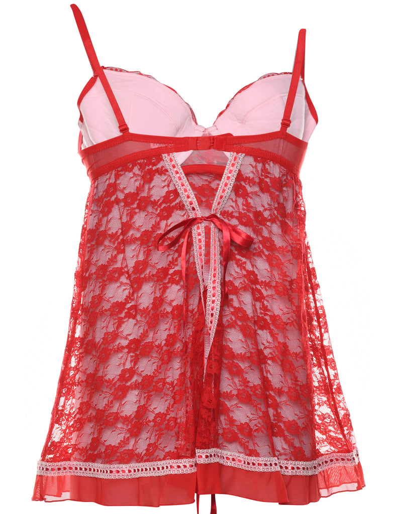 Classic Red Floral Lace Slip Dress - M