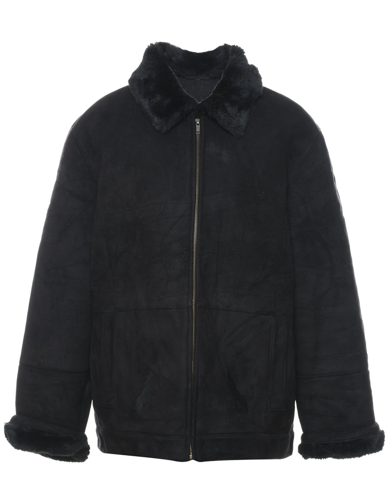 Classic Suede Zip-Front Black Jacket - L