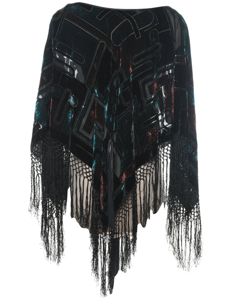 Classic Velvet Fringed Poncho - L