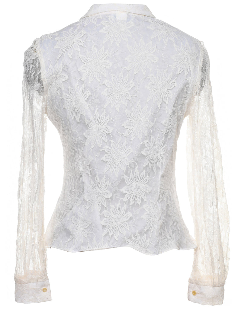 Classic White Lace Evening Blouse - M