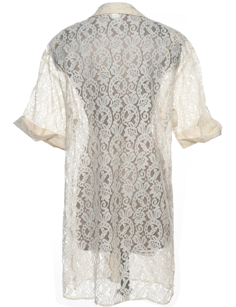 Classic White Lace Evening Blouse - M