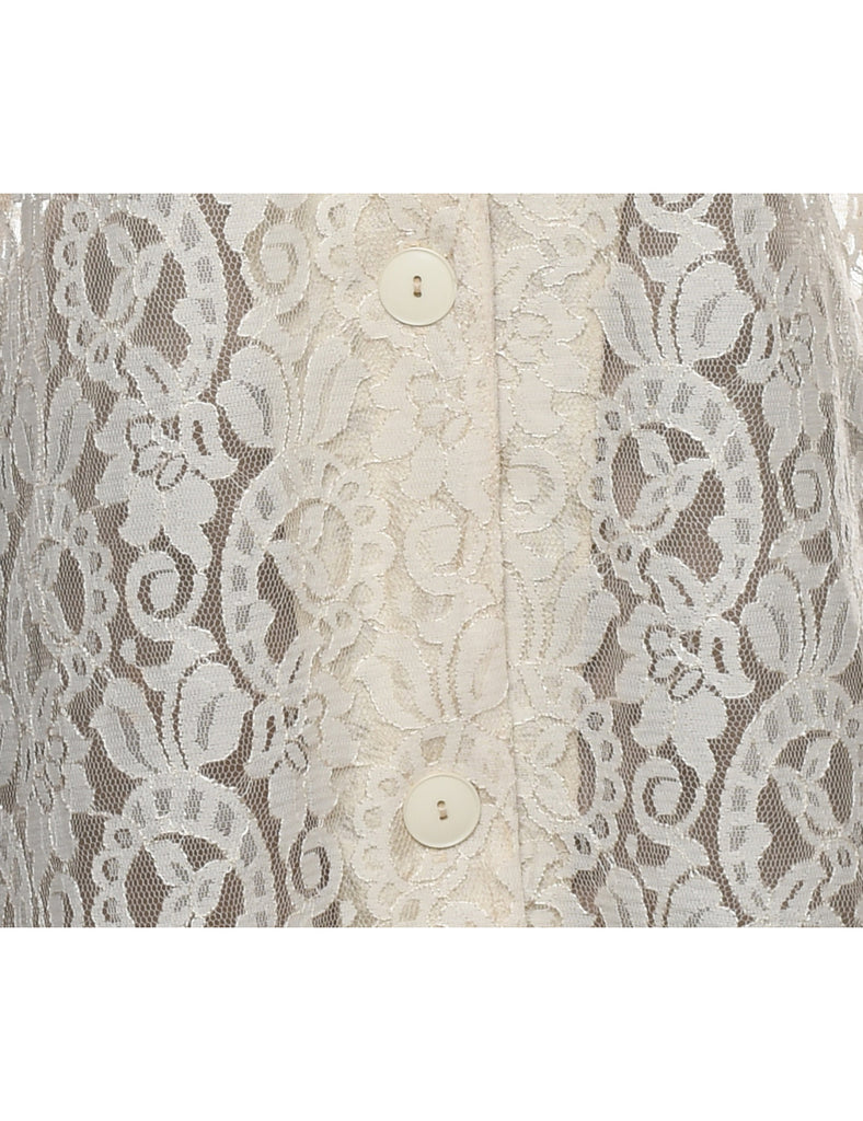 Classic White Lace Evening Blouse - M