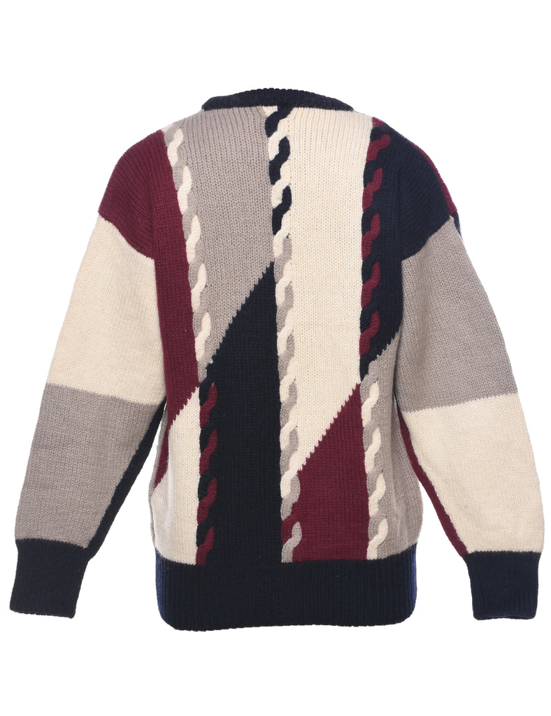 Colour Block Cable Knit Jumper - M