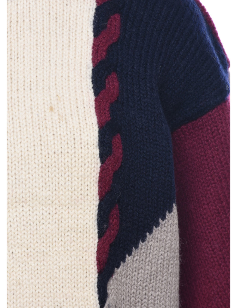 Colour Block Cable Knit Jumper - M