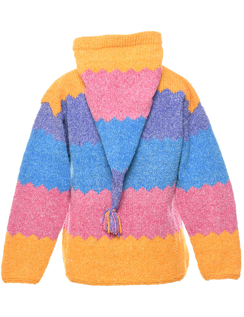 Colour Block Hooded Cardigan - M