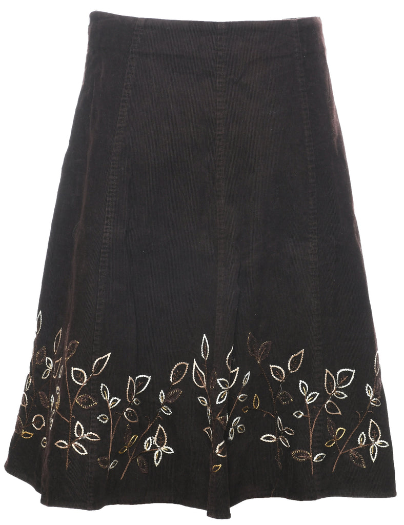 Corduroy Floral Pattern A-line Skirt - L