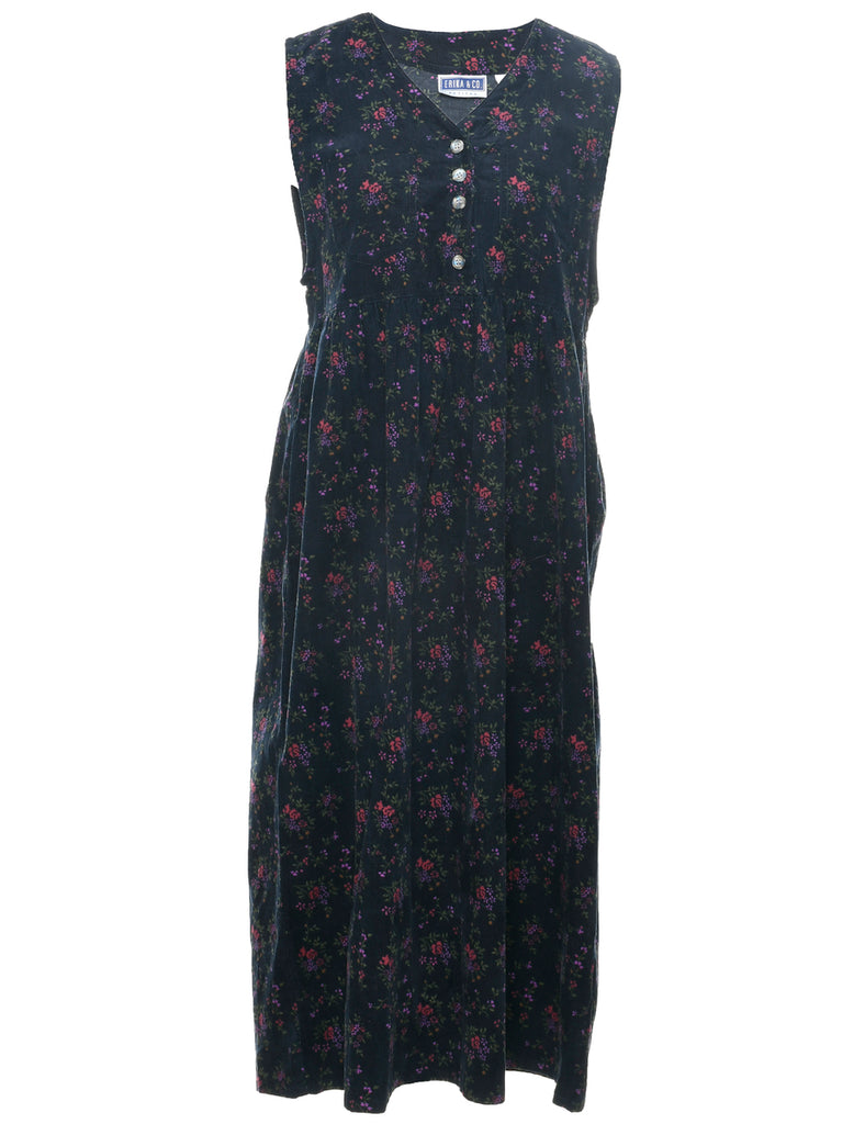 Corduroy Floral Pattern Dress - M