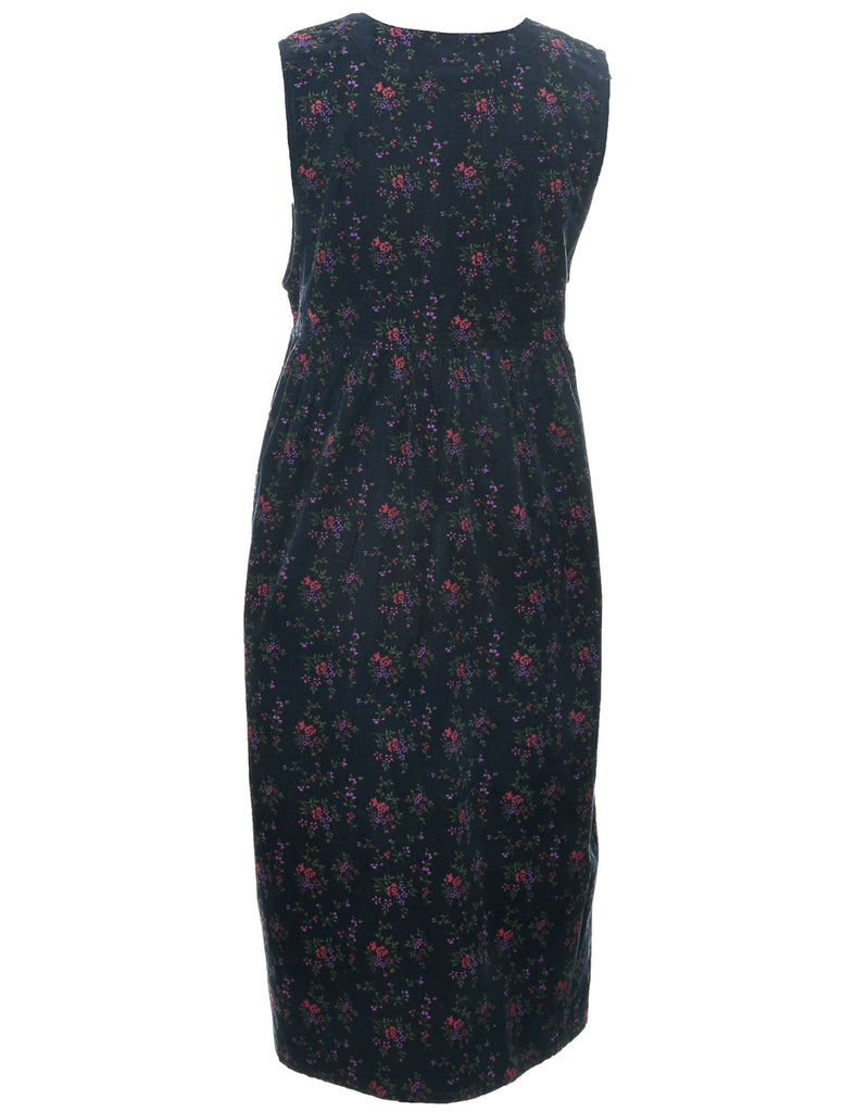 Corduroy Floral Pattern Dress - M