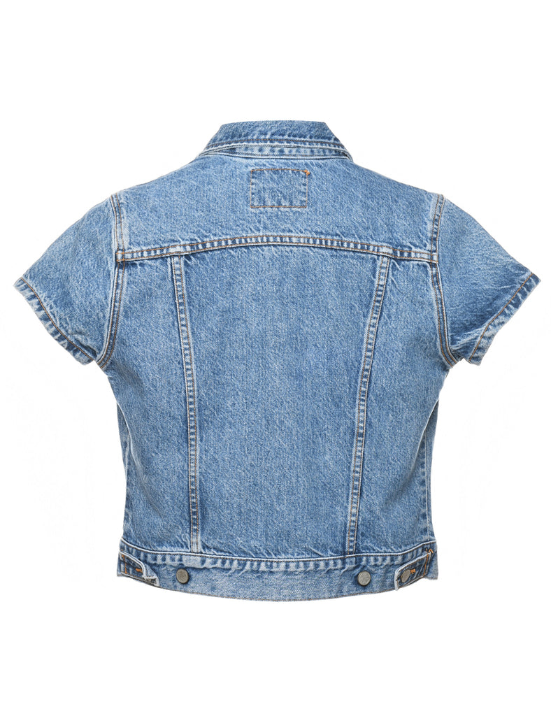 Cropped Light Wash Sleeveless Denim Jacket - M