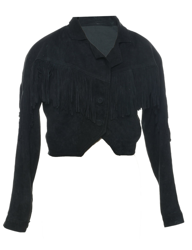 Cropped Suede Fringed Jacket - M