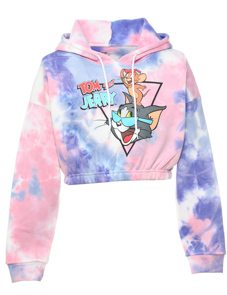 Cropped Tie-dye Effect Tom And Jerry Cartoon Sweatshirt - M