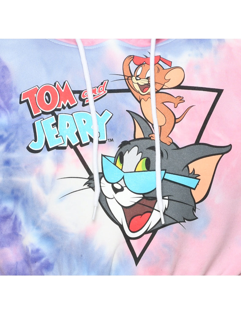 Cropped Tie-dye Effect Tom And Jerry Cartoon Sweatshirt - M