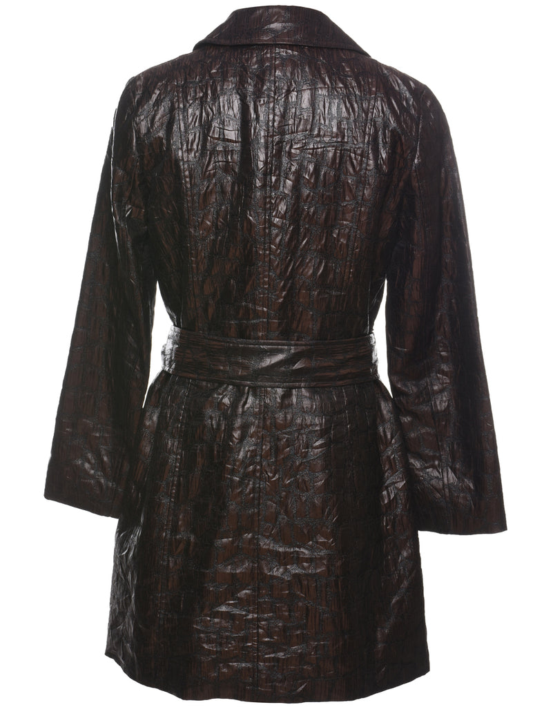 Dark Brown Classic Animal Print Trench Coat - S