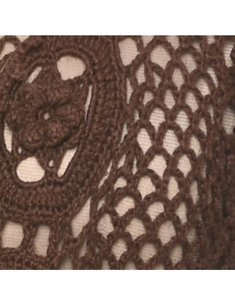 Dark Brown Copped Crochet Cardigan - M